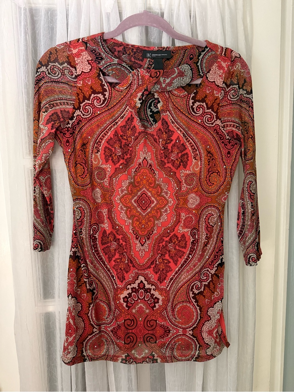 INC International Concepts Red Paisley Long-Sleeve top